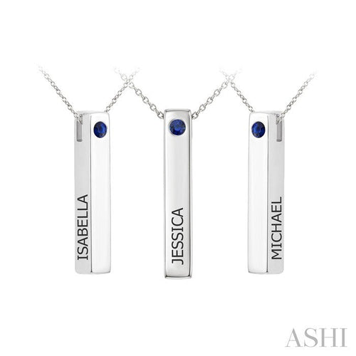 'Isabella, Jessica, Michael' Gemstone Engraved Bar Name Pendant
