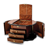 Luxury Giftware High Gloss Oak Burl Veneer w/Mapa Veneer 2-drawer with Swing-out Sides Locking Wooden Jewelry Box