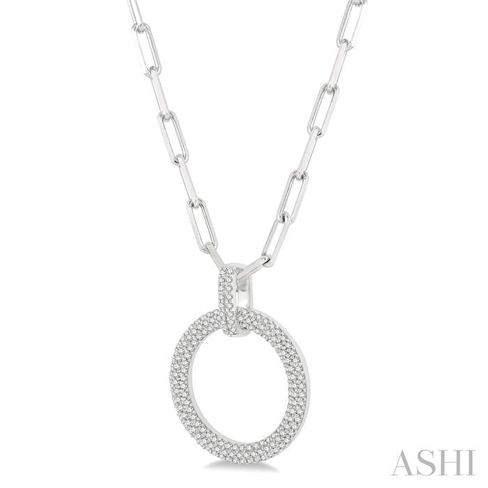 Pave-Set Circle Paperclip Diamond Fashion Pendant