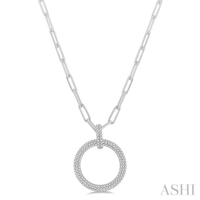 Pave-Set Circle Paperclip Diamond Fashion Pendant