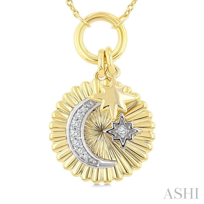 Crescent Moon & Star Charm Fluted Diamond Fashion Pendant