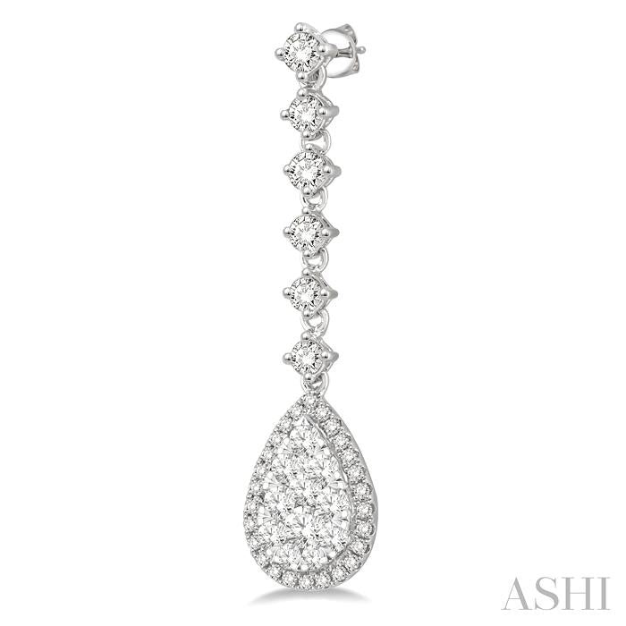 Pear Shape Halo Lovebright Diamond Long Earrings