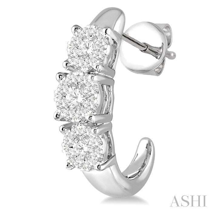 Round Shape Past Present & Future Lovebright Essential Diamond Half Hoop Earrings