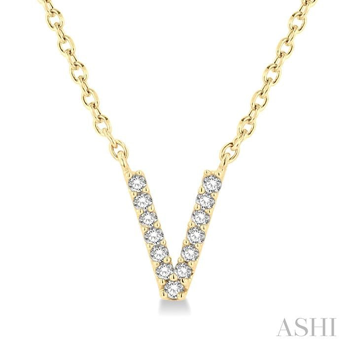 Block 'V' Initial Diamond Pendant