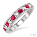 3/8 ctw Round Cut Diamond and 2.6MM Ruby Precious Wedding Band in 14K White Gold