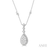 1.00 ctw Pear Shape Round Cut Diamond Lovebright Necklace in 14K White Gold