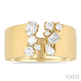 3/4 Ctw Open Top Mixed Diamond Cut Wide Fashion Band in 14K Yellow Gold