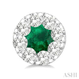 3.3 MM Emerald and 1/2 ctw Round Cut Diamond Lovebright Precious Stud Earrings in 14K White Gold