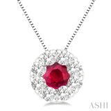 3.8 MM Ruby and 1/3 ctw Round Cut Cut Lovebright Diamond Precious Pendant With Chain in 14K White Gold