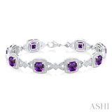 7X7 MM Cushion Shape Amethyst and 1/10 ctw Round Cut Diamond Semi Precious Bracelet in Sterling Silver