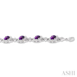 7X7 MM Cushion Shape Amethyst and 1/10 ctw Round Cut Diamond Semi Precious Bracelet in Sterling Silver