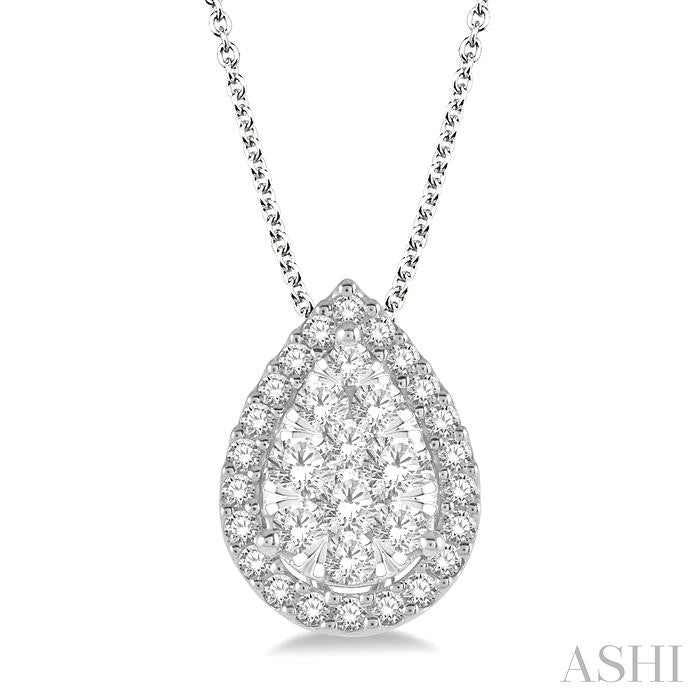 Pear Shape Halo Lovebright Essential Diamond Pendant