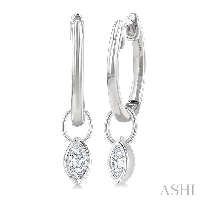 Marquise Shape Bezel Set Diamond Huggie Fashion Earrings