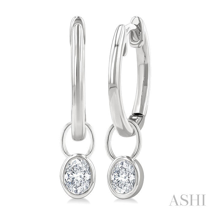 Oval Shape Bezel Set Diamond Huggie Fashion Earrings