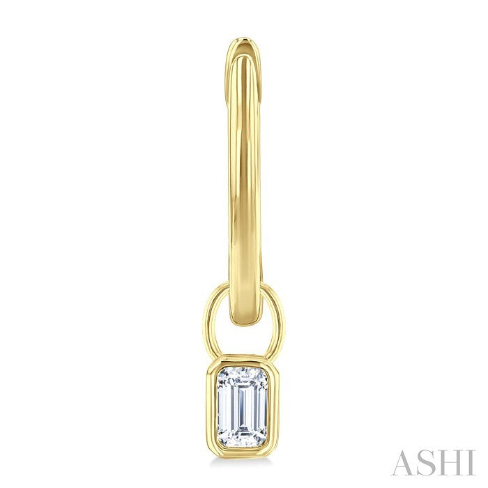 Emerald Shape Bezel Set Diamond Huggie Fashion Earrings