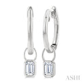 Emerald Shape Bezel Set Diamond Huggie Fashion Earrings