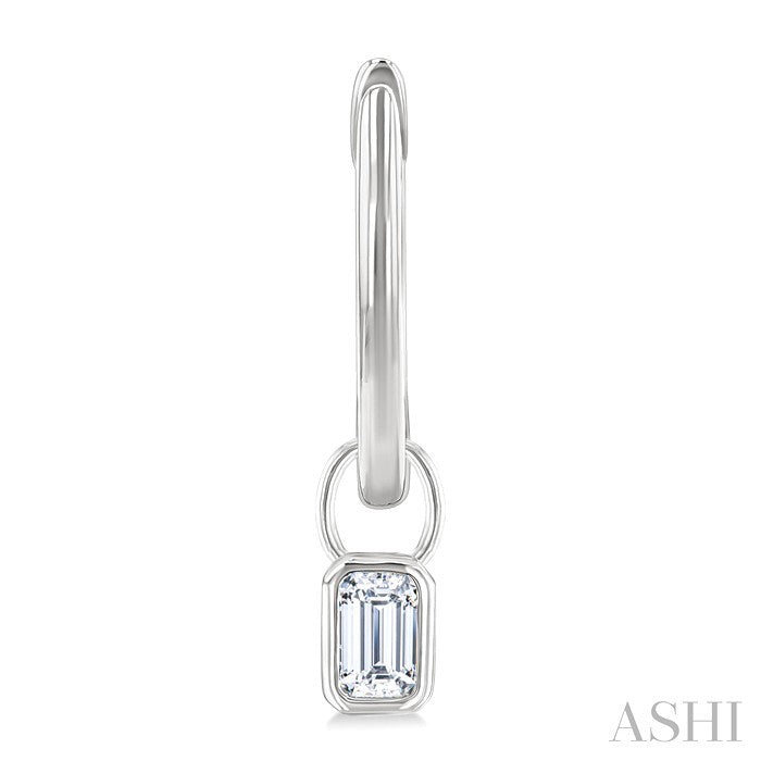 Emerald Shape Bezel Set Diamond Huggie Fashion Earrings