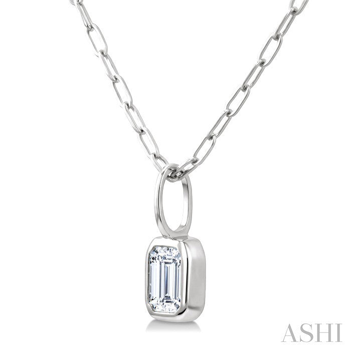 Emerald Shape Bezel Set Paperclip Diamond Fashion Pendant