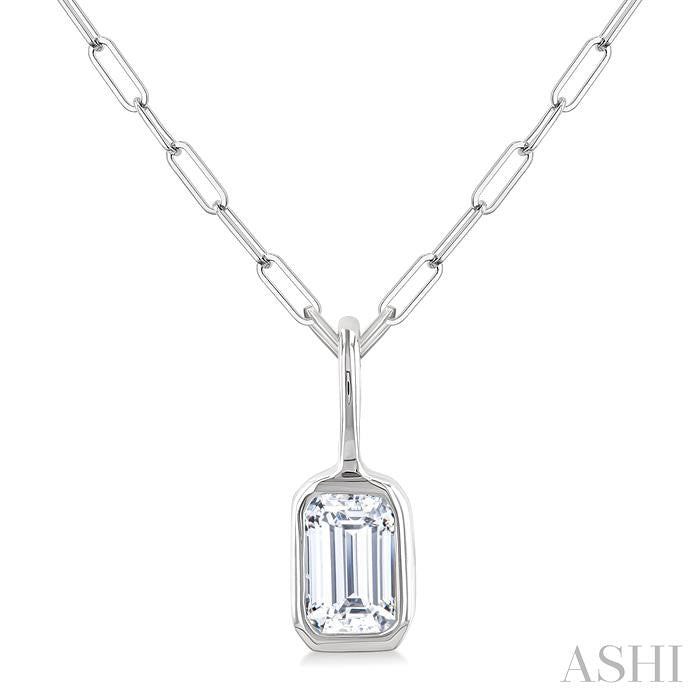 Emerald Shape Bezel Set Paperclip Diamond Fashion Pendant