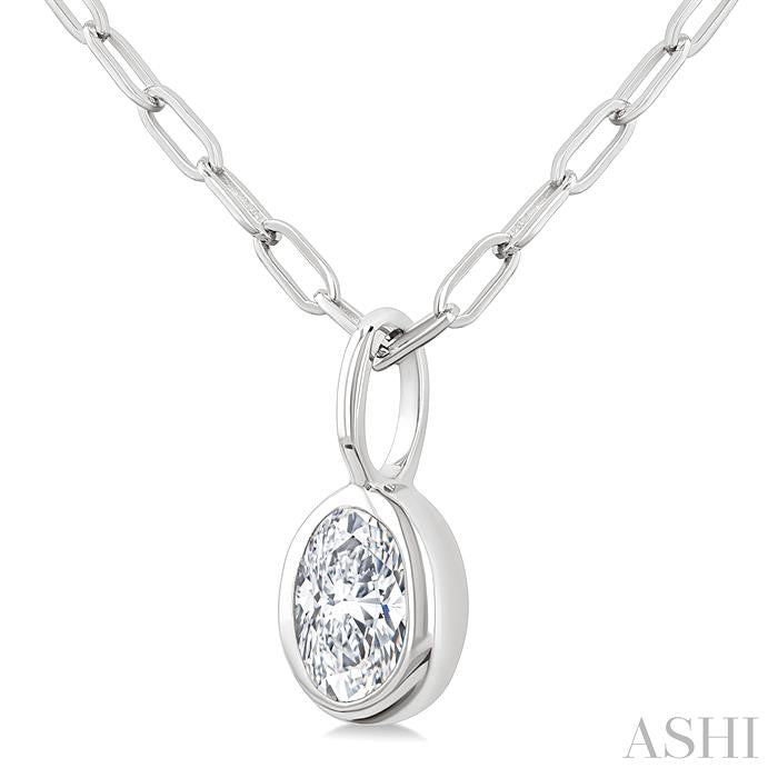 Oval Shape Bezel Set Paperclip Diamond Fashion Pendant