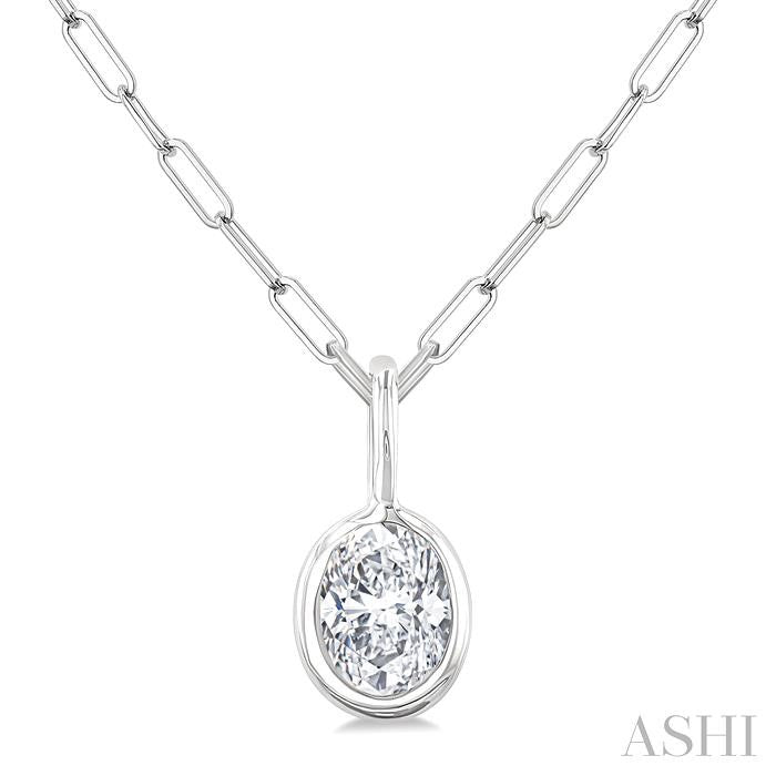 Oval Shape Bezel Set Paperclip Diamond Fashion Pendant