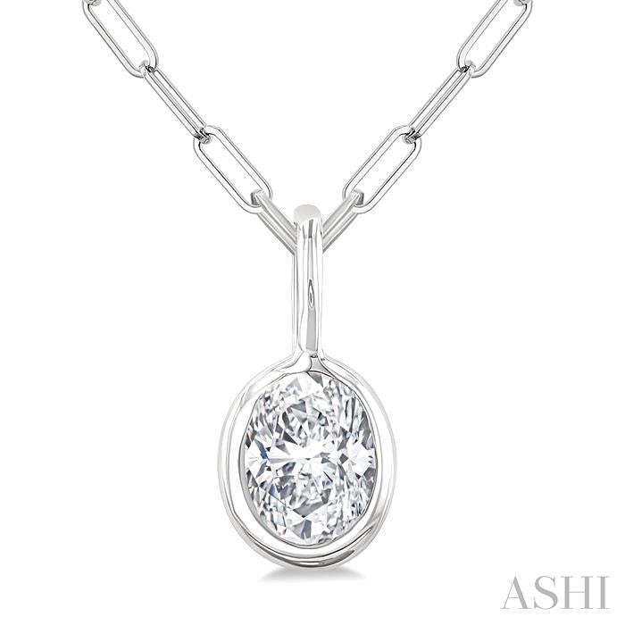 Oval Shape Bezel Set Paperclip Diamond Fashion Pendant