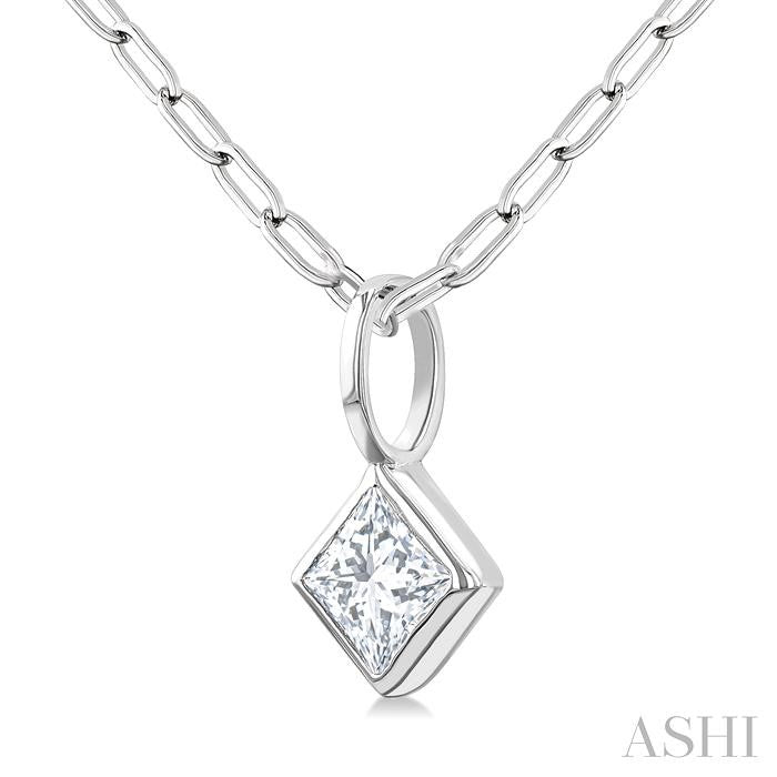 Princess Shape Bezel Set Paperclip Diamond Fashion Pendant