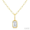 Emerald Shape Bezel Set Paperclip Diamond Fashion Pendant
