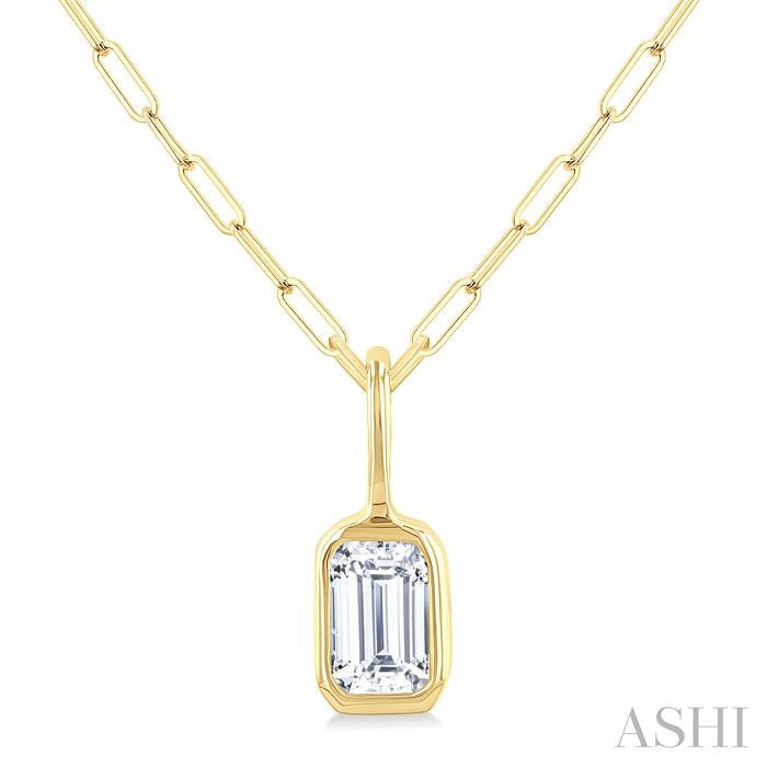 Emerald Shape Bezel Set Paperclip Diamond Fashion Pendant