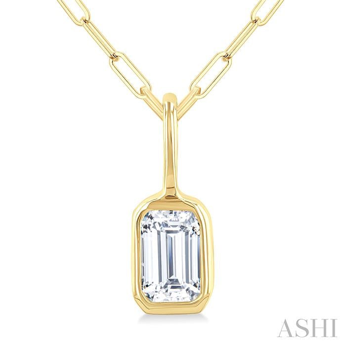 Emerald Shape Bezel Set Paperclip Diamond Fashion Pendant