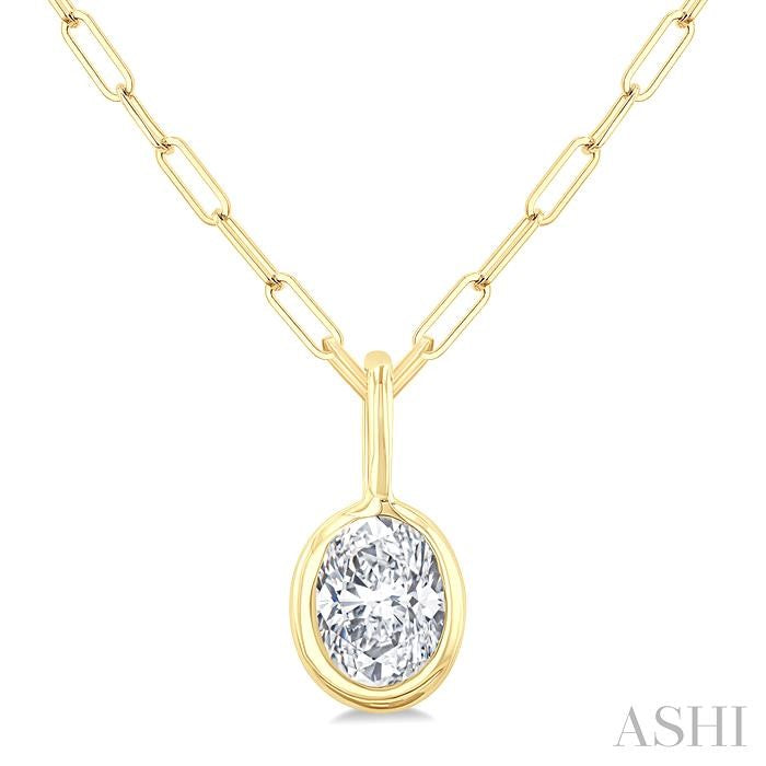 Oval Shape Bezel Set Paperclip Diamond Fashion Pendant