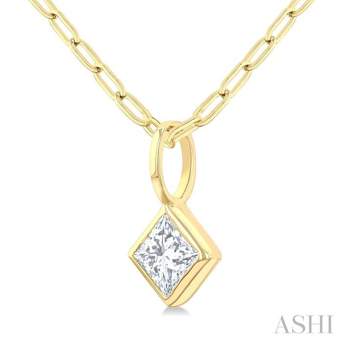 Princess Shape Bezel Set Paperclip Diamond Fashion Pendant