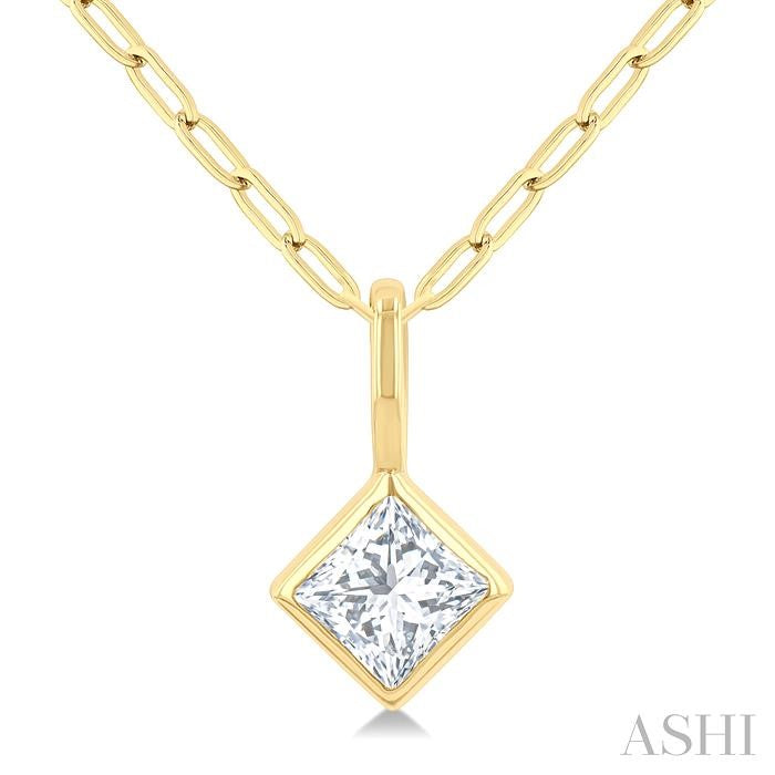 Princess Shape Bezel Set Paperclip Diamond Fashion Pendant
