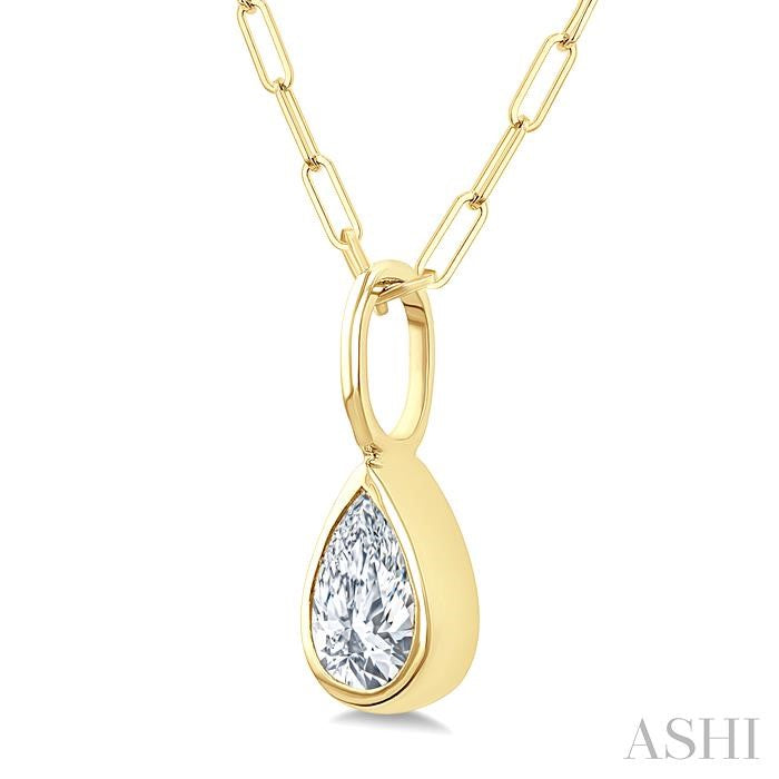 Pear Shape Bezel Set Paperclip Diamond Fashion Pendant