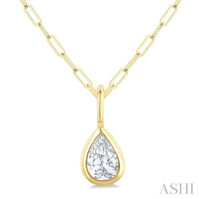 Pear Shape Bezel Set Paperclip Diamond Fashion Pendant