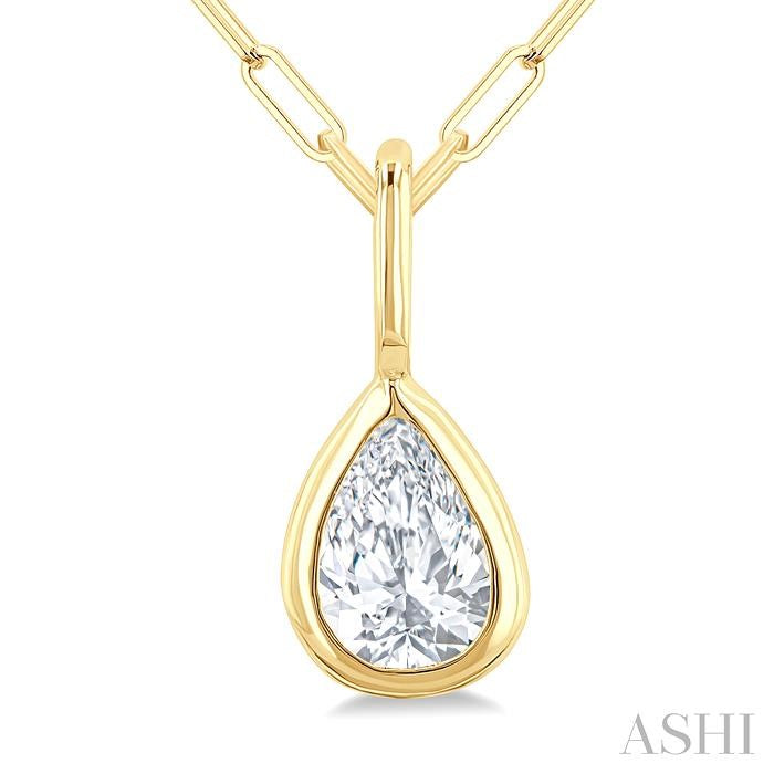 Pear Shape Bezel Set Paperclip Diamond Fashion Pendant