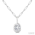 Oval Shape Bezel Set Paperclip Diamond Fashion Pendant