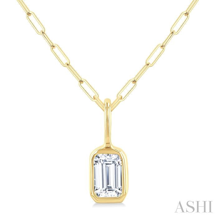 Emerald Shape Bezel Set Paperclip Diamond Fashion Pendant