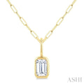 Emerald Shape Bezel Set Paperclip Diamond Fashion Pendant