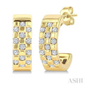 Golden Glow Checkered Diamond Fashion Half Hoop Earrings