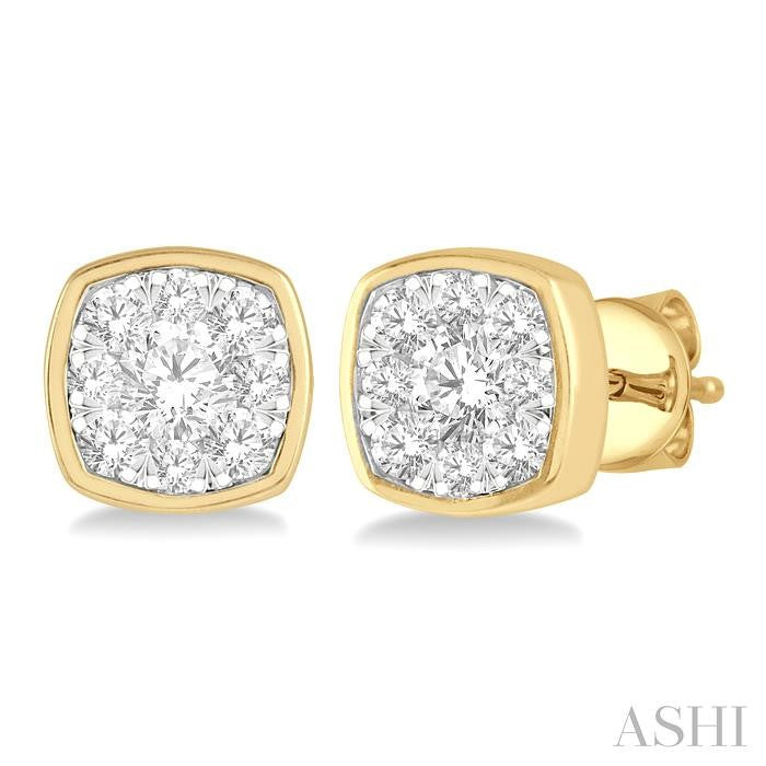 Cushion Shape Bezel Set Lovebright Essential Diamond Stud Earrings