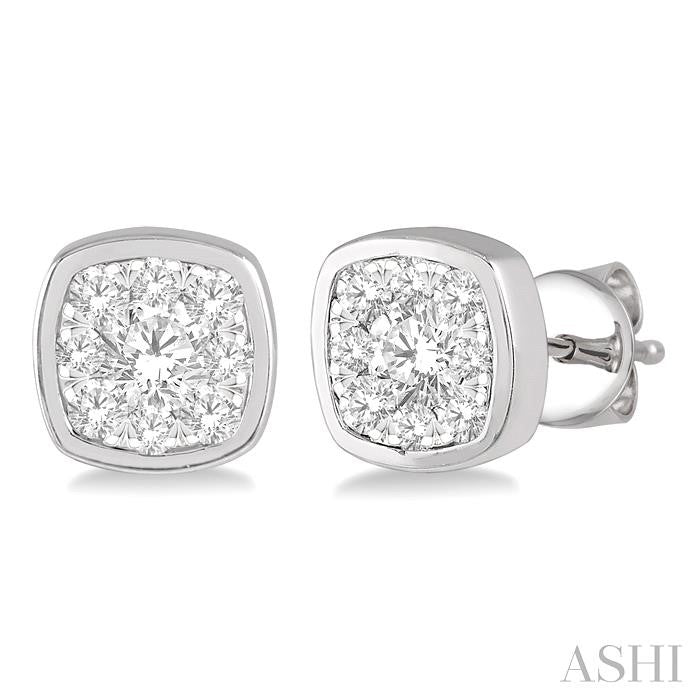 Cushion Shape Bezel Set Lovebright Essential Diamond Stud Earrings