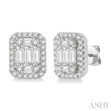 5/8 Ctw Octagonal Baguette & Round Cut Diamond Stud Earrings in 14K White Gold