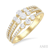 1.00 ctw Triple Row Past, Present & Future Round Cut Diamond Wedding Band in 14K Yellow Gold