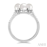 5x5 MM Round Shape Floral Cultured Pearls and 1/6 ctw  Round Cut Diamond Fashion Ring in 10K White Gold