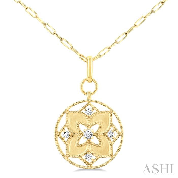 Floral Circle Paperclip Medallion Diamond Fashion Pendant