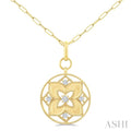 Floral Circle Paperclip Medallion Diamond Fashion Pendant