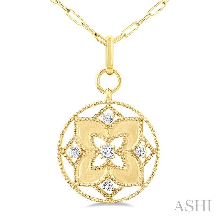 Floral Circle Paperclip Medallion Diamond Fashion Pendant