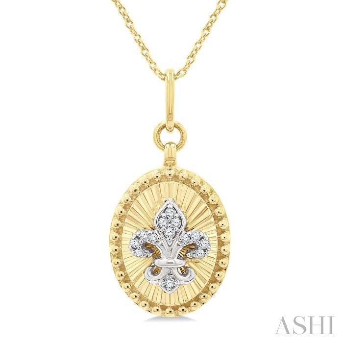 Oval Fleur De Lis Fluted Diamond Fashion Pendant