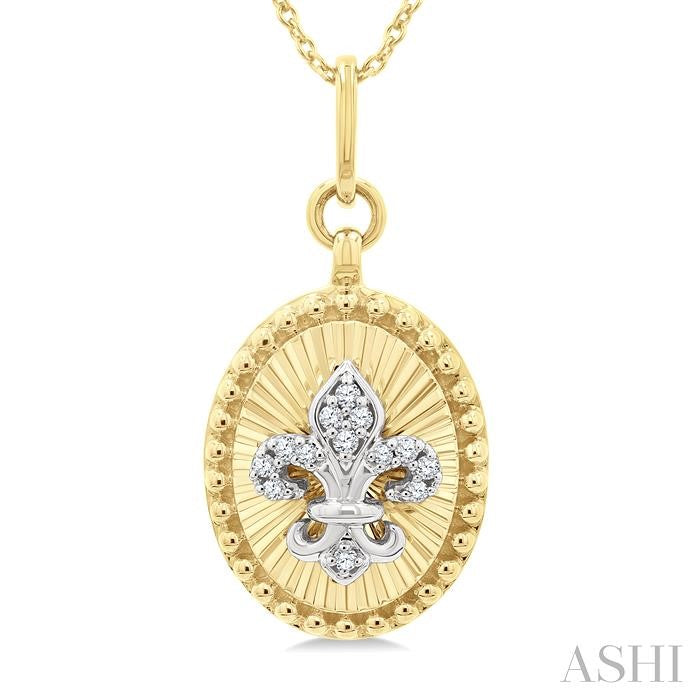 Oval Fleur De Lis Fluted Diamond Fashion Pendant